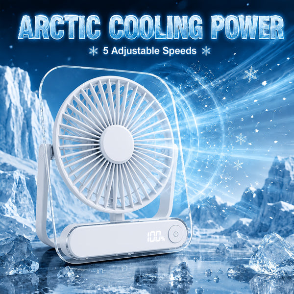 Mini Portable USB Fan Desktop Fan Rechargeable, Ultra-Quiet 5-Speed Adjustment Foldable 180 Degree Adjustable with LED Display for Office, Home, Outdoor, Camping And Travel