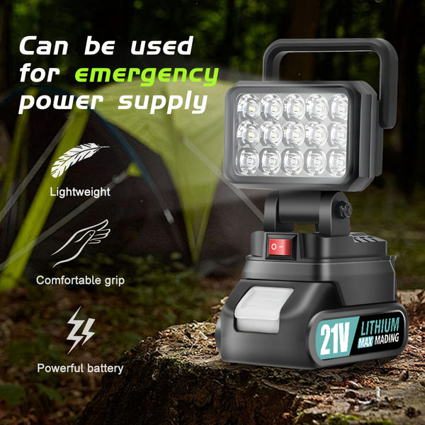 21V Portable LED Work Light, Outdoor Flashlight, Spotlight, Work Light, On-site Lighting, Workplace Lighting, with One Battery, Outdoor Construction Site Lighting, Christmas Gift,