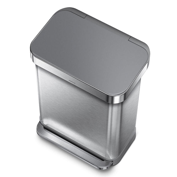 Simplehuman Rectangular Step Can Bin 55L in Brushed Stainless Steel with Grey Plastic Lid