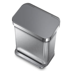 Simplehuman Rectangular Step Can Bin 55L in Brushed Stainless Steel with Grey Plastic Lid