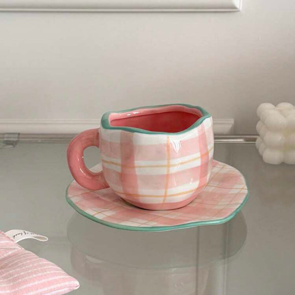 1pc Ceramic Coffee Cup And Saucer, Korean-Style Ins Style Retro Hand-Knotted Mug, High-Looking Fresh Breakfast Milk Cup, Office Water Cup, Tea Cup, Suitable for Home Use, Parties, Gift Giving