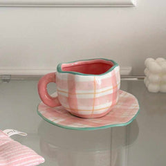 1pc Ceramic Coffee Cup And Saucer, Korean-Style Ins Style Retro Hand-Knotted Mug, High-Looking Fresh Breakfast Milk Cup, Office Water Cup, Tea Cup, Suitable for Home Use, Parties, Gift Giving