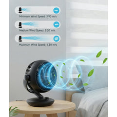 Desktop Air Circulator Fan, Quiet Three-Speed Desktop Fan, 80° Oscillation, 100° Adjustable Tilt, 12-Meter Long-Distance Air Delivery, Removable Front Cover, Black, Suitable for Bedroom/Office.
