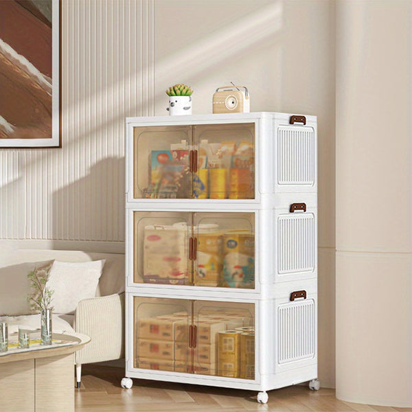 2/3/4/5 Layer Stackable Storage Bins with Lids | Closet Storage with Doors, Large Plastic Storage Boxes with Wheels, Folding Lockers for Bathrooms, Kitchens, Camping, and Offices - Modern Style by VOOVA