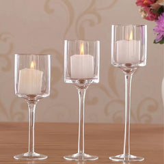 Set of 3pcs Clear Glass Candle Holder Goblet Tealight Holders Stand Candlestick Table Centerpiece Party Decor for Wedding, Christmas, Valentine's Day, Mother's Day and Thanksgiving Day