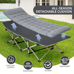 Folding Bed Portable Folding Camping Bed For Adults, Weight Capacity 199.58kg, With Mattress And Side Pocket - Lightweight And Sturdy Frame, Fishing Bed, Suitable For Camping, Home, Office, Travel, Picnic, Family Bed, Compact Design, Large Capacity