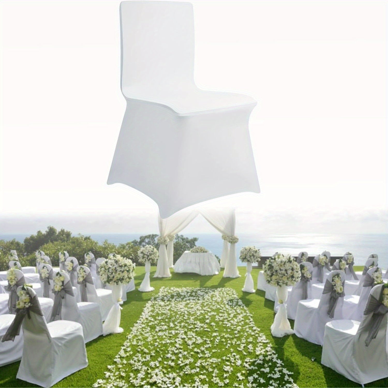 50/100pcs Elegant White Stretch Chair Covers With Bowknot | Polyester And Elastane Blend, Elastic-Band Closure, Classic Style For Weddings & Parties
