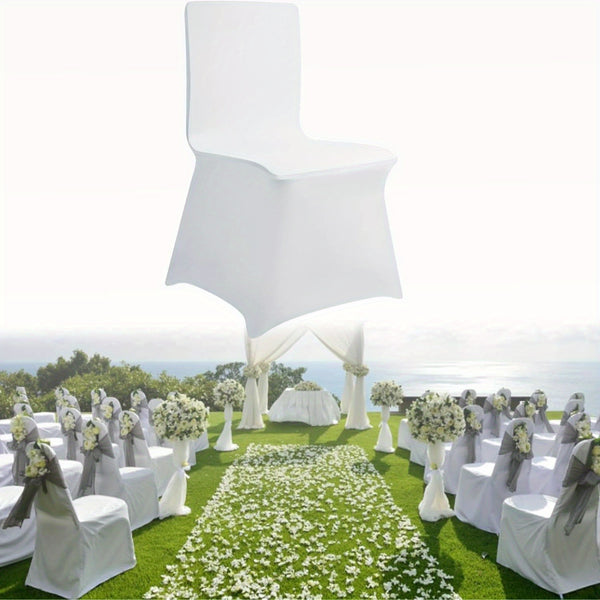 50/100pcs Elegant White Stretch Chair Covers With Bowknot | Polyester And Elastane Blend, Elastic-Band Closure, Classic Style For Weddings & Parties