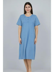 Women'S Nightdress Soft Comfortable Short Sleeve Nightie Button Front Embroidered Sleep Dress Loose Fit Midi Lounge Nightwear House Dress S-XXL