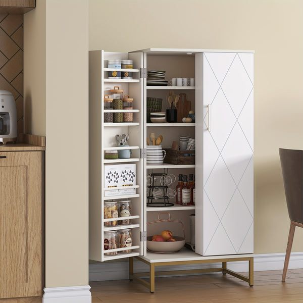 129.54cm Kitchen Cupboard Pantry with Doors And Adjustable Shelves, White Storage Cupboard, Freestanding Storage Cabinet for Kitchen, Living Room And Dining Room Kitchen Organizers And Storage