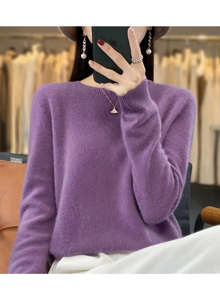 Women'S 100% Cashmere Crew Neck Long Sleeve Sweater: Soft, Fluffy & Warm Pullover for Fall And Winter