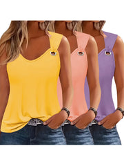 Three-Pack Women's Tank Tops Summer Sleeveless Loose Fit Eyelet Neck Solid Color Basic Shirts