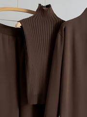 2025 newest suit high elasticity Women's loose suit, long wide-legged pants + shawl cardigan + turtleneck sweater fashion three-piece set Can be worn up to 70kg Suitable for female