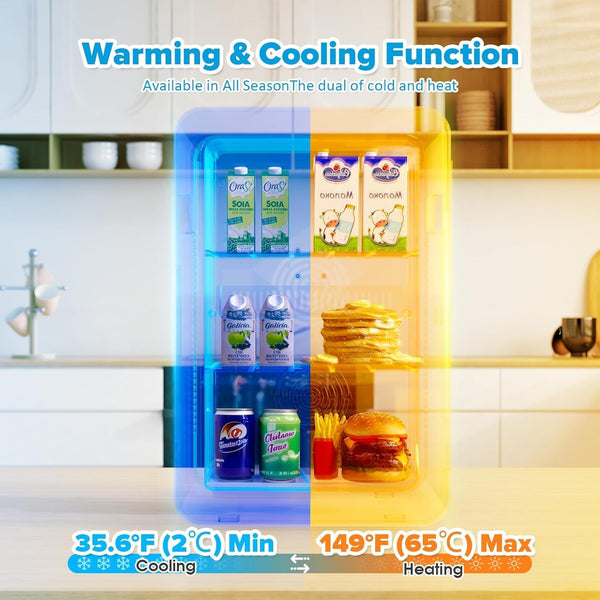 Mini Fridge 22L/ 30 Cans Cooler and Warmer Portable Mini Fridge for Bedrooms with Adjustable Shelves, AC+12V DC Small Fridges for Car, Office, Travel, Skincare, Cosmetics, Drinks (Black)