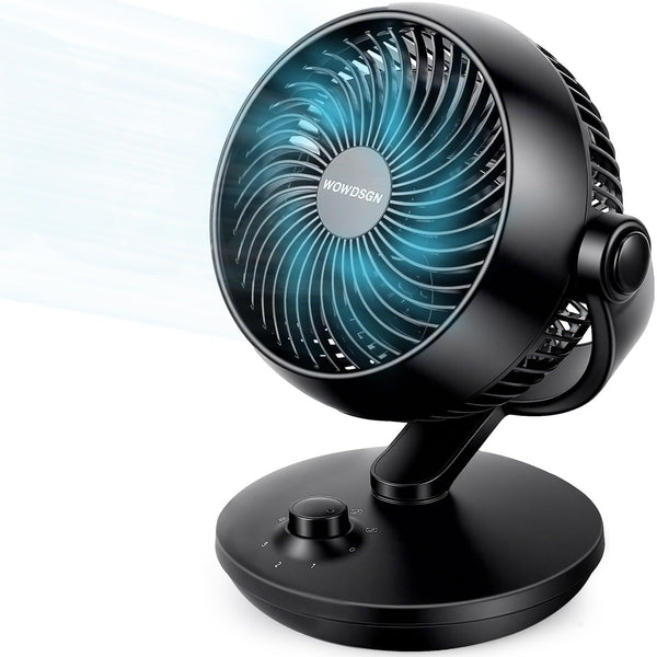 Desktop Air Circulator Fan, Quiet Three-Speed Desktop Fan, 80° Oscillation, 100° Adjustable Tilt, 12-Meter Long-Distance Air Delivery, Removable Front Cover, Black, Suitable for Bedroom/Office.