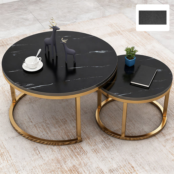 Nesting Coffee Tables Set of 2 Round Stacking Sofa Side Tables for Living Room