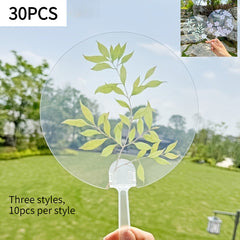 30pcs Elegant Floral Hand Fans, Craft with Plastic Handle, Pink Cherry Blossom And Green Leaves Design for Weddings, Music Festivals, Outdoor Events, Parties