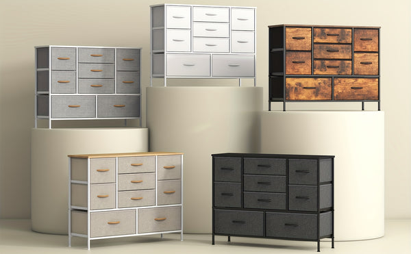 Stylish Large 9 Drawers Dresser with Durable Metal Frame, Scratch-Resistant MDF Top, And Spacious Fabric Drawers - Tall Chest Of DrawersPerfect for Elegant Bedroom, Cozy Living Room Or Functional Office Use