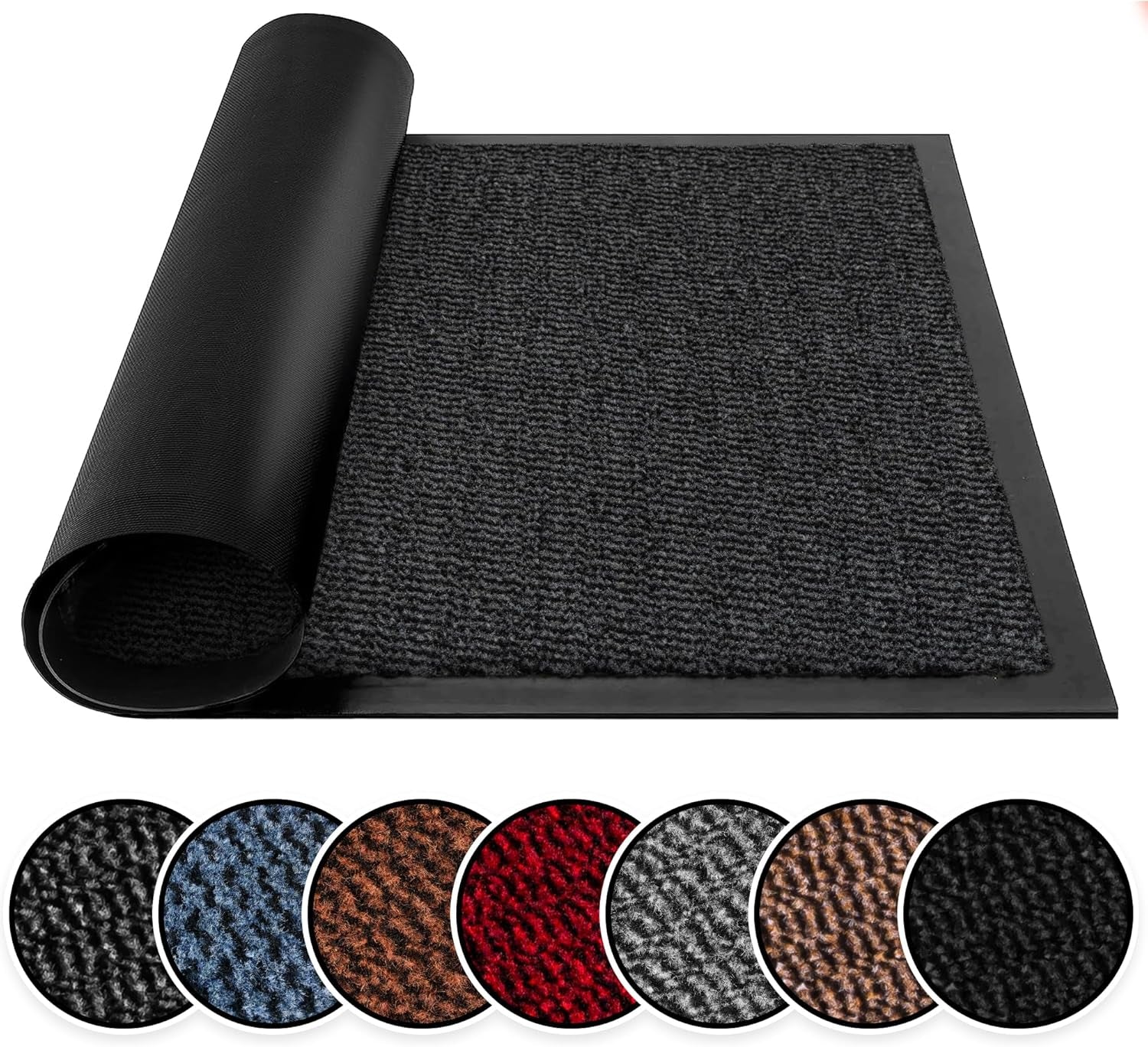 BLADO Washable Door Mats Indoor & Outdoor - Non-Slippery Heavy Duty - Stylish & Large Rubber - Perfect Dust Grabbing Doormats (Anthracite, 40Cm X 60Cm)