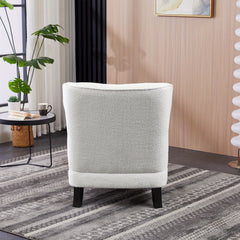 White Teddy Fabric Lounge Chair with Ottoman - 69x58x85.5cm Plush Armchair, Sponge Cushion & Plywood Frame, for Living Room/Bedroom (Black Wooden Legs)