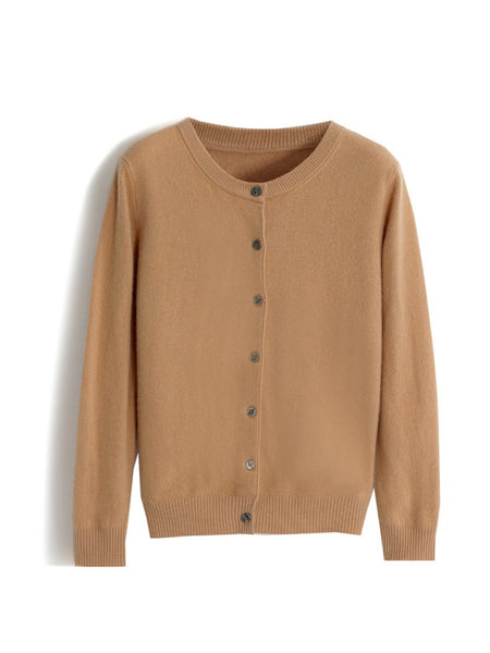 2026 New Spring Autumn Women'S 100% Cashmere Crew Neck Cardigan, Loose Slim Fit Versatile Short Sweater Coat