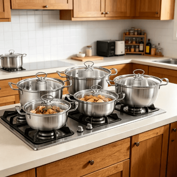 kitchen 5pcs Stainless Steel Pot Professional Induction-Safe Pot with Glass Lid Not-Sticky Hot Pot Double Ear Soup Pot