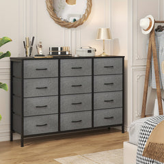 12 Canvas Chest Of Drawers Narrow Fabric Cabinet, Space-Saving Storage Organizer For Bedroom Living Room Office Sturdy Frame Chest Of Drawers