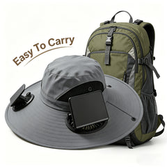 Breathable Wide Brim Fan Hat, Solar Powered Dual Fans, USB Charging, Outdoor Cooling Fisherman Hat for Summer Activities