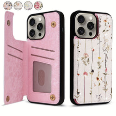 Phone Case - (2D)Phone Case - Wallet Case for Iphone 17 Promax/Pro/ Air, 16 Plus, 15, 14 Pro Max, 13, 12, 11And Galaxy.Featuring a Floral Design, a Back Flip Folio Made of Faux Leather, Designed for Women And Girls