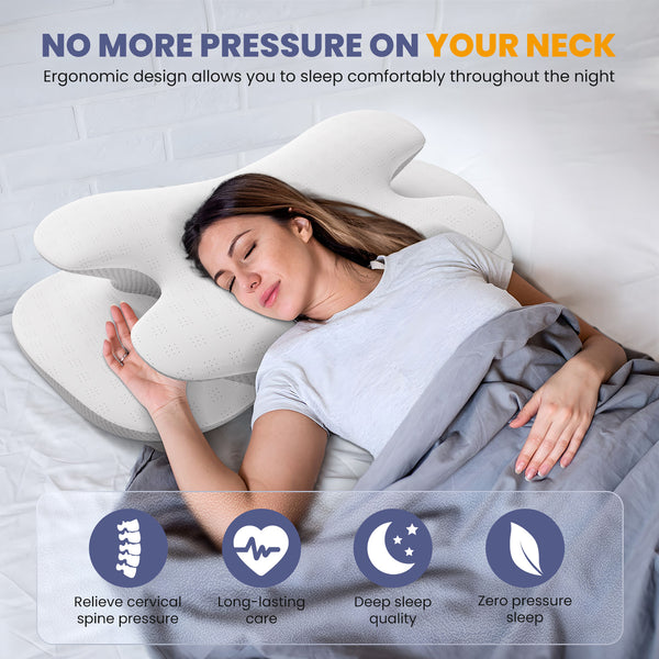Cervical Neck Pillows for Neck and Shoulder, Odorless Memory Foam Pillow with Cooling Silk Case, Orthopedic Pillow Neck Support - Gray