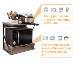 Microwave Oven Shelf Stand with Drawer, 2-Tier Kitchen Countertop Storage Rack Spices Rack Freestanding, Home Office Printer Stand Multifunctional Unit Shelving Wood Top Metal Frame