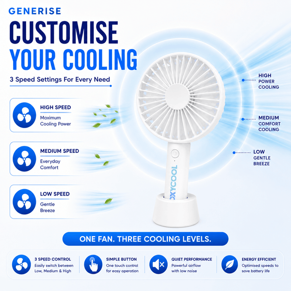 UK LOCAL SELLER - 3 Speed Rechargeable Portable Handheld Fan 21cm – USB Charging Mini Cooling Fan with Built-in Battery, Lightweight 165g, 2-in-1 Handheld & Desk Use with Stand for Home, Office, Travel & Outdoor Use | Sent and Fulfilled from UK Warehouse