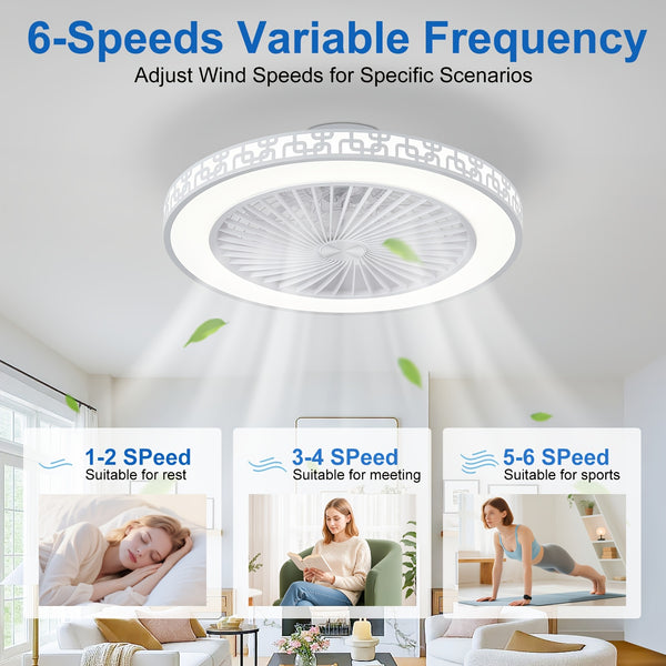 Silent Ceiling Fan with Light And Remote Control 6 Speeds And Wind Reversible Dimmable LED Ceiling Fan Light with Remote Control for Living Room Bedroom Dining Room
