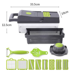 14-in-1 Multi-Function Vegetable Chopper and Slicer, Food Processor with Interchangeable Blades, Onion Tomato Cucumber Carrot Cutter, Vegetable Dicer and Shredder, Durable Kitchen Tool, Gray