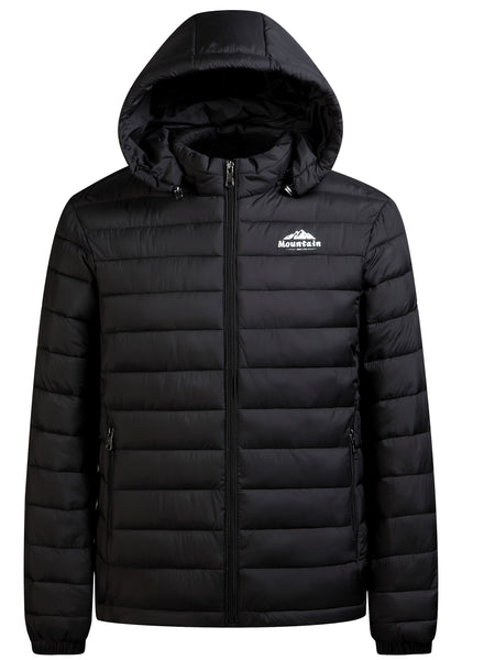 Men's winter Windproof warm Jacket hooded and detachable casual jacket, Men's Fashionable Quilted, Machine Washable - Heavy-Duty Cold Weather Coat, Men's Winter Outdoor Activities Slightly High Quality Jacket High Quality Business Black Jacket.