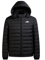 Men's winter Windproof warm Jacket hooded and detachable casual jacket, Men's Fashionable Quilted, Machine Washable - Heavy-Duty Cold Weather Coat, Men's Winter Outdoor Activities Slightly High Quality Jacket High Quality Business Black Jacket.