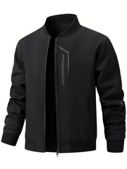 Men'S Casual Bomber Jacket | Spring-Autumn, Non-Stretch, Baseball Collar, Multiple Pockets, Zipper Closure