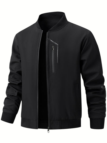 Men'S Casual Bomber Jacket | Spring-Autumn, Non-Stretch, Baseball Collar, Multiple Pockets, Zipper Closure