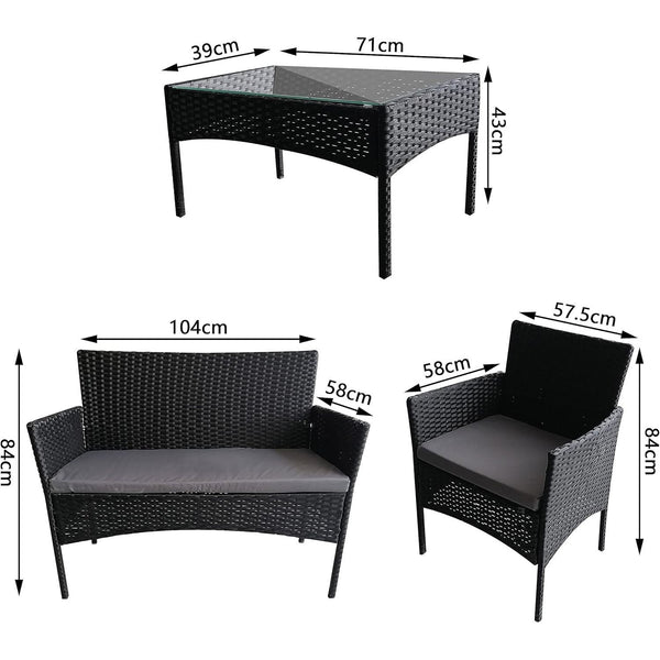 4pcs Rattan Outdoor Garden furniture sofa set with 2x Armchairs 1x Double Sofa & 1 table for indoor & outdoor