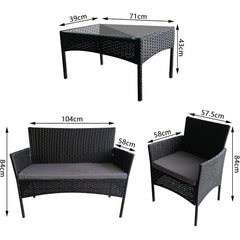 4pcs Rattan Outdoor Garden furniture sofa set with 2x Armchairs 1x Double Sofa & 1 table for indoor & outdoor