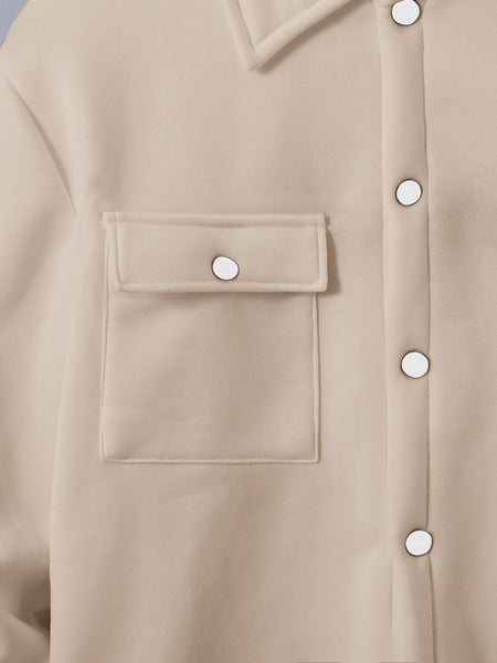 Men'S Fashionable Versatile Lapel Genuine Pocket Outwear Long Sleeve Jacket And Drawstring Solid Color Pocket Pants 2pcs Set