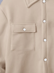 Men'S Fashionable Versatile Lapel Genuine Pocket Outwear Long Sleeve Jacket And Drawstring Solid Color Pocket Pants 2pcs Set