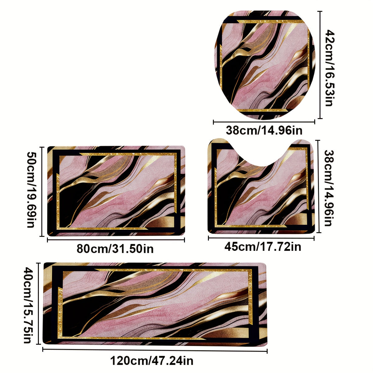 3/4pcs Luxury Pink Black Gilded Marble Bathroom Mats - Non-Slip Soft Flannel Floor Mat with Elegant Marble Pattern, Machine Washable Bath Mat Set for Modern Home Decor, Decorative Mat, Stylish Mat