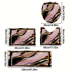 3/4pcs Luxury Pink Black Gilded Marble Bathroom Mats - Non-Slip Soft Flannel Floor Mat with Elegant Marble Pattern, Machine Washable Bath Mat Set for Modern Home Decor, Decorative Mat, Stylish Mat