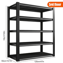 Heavy-Duty Shelving Unit Capable of Holding 1360.78 KG, Designed for Metal Shed Storage. Available in 3, 4, Or 5 Tiers, These Garage Shelves Are Perfect for Organizing Your Warehouse, Workshop, Standing Shelf