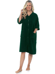 KAV Super Soft 100% Cotton Robe Womens Dresses - Towelling Shower Wrap Gown - Ladies Adjustable Towel Bathrobe for Housecoat, Nightwear, Lounge, Spa Bath with Zipper and Pocket
