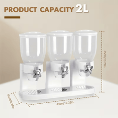 Triple Food Dispenser 3x 2L Cereal Container Countertop Dry Food Dispenser for Nuts Granola Cereal