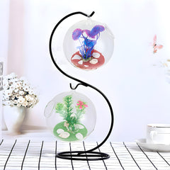 Mini Hanging Glass Aquarium with Stand - Creative Desk Tank for Fish or A Clear Vase for Succulents/Hydroponics, Small Modern Tabletop Oasis Offering Unique Home & Office Decor and A Soothing Gift Idea