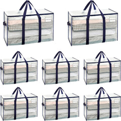 VENO 8 Pack Extra Large Moving Storage Bags with Zips, Heavy-Duty Organizer Tote, Moving Box Alternative, Packing Supply, Clothes Storage Bin, Tag Pocket for Label, Water-Resistant (Clear, 8 Pack)