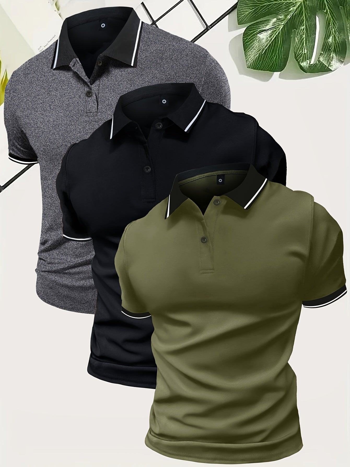 3pcs Set of Summer Collared Men'S Short Sleeve Polo Shirts Solid Color Plain Multicolor Golf Shirts Casual Athletic Wear Men'S Top